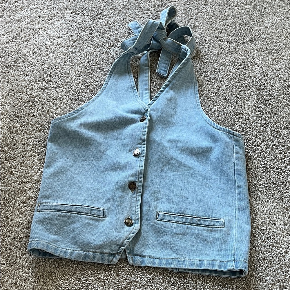 Amazon Light Blue Denim Halter Top